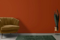 Living room wall mockup, retro interior design psd