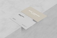 Realistic business card mockup psd sustainability eco industry on marble 