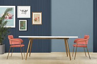 Gallery wall mockup, blue dining room design psd