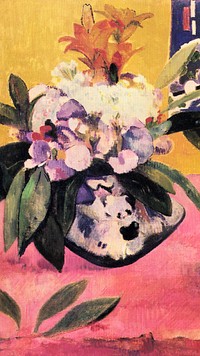 Paul Gauguin's vintage phone wallpaper, flower still life illustration, remixed by rawpixel