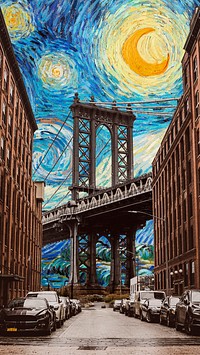 Manhattan Bridge iPhone wallpaper, Starry Night psd. Remixed by rawpixel.