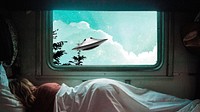 Surreal UFO, sleeping woman desktop wallpaper. Remixed by rawpixel.