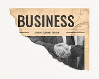 Stained ripped newspaper mockup, business agreement collage element psd