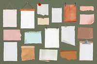 Ripped paper mood board, aesthetic stationery set psd