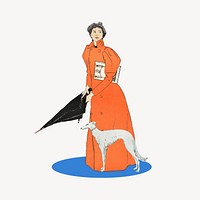 Umbrella lady, Edward Penfield's artwork mixed media illustration. Remixed by rawpixel.