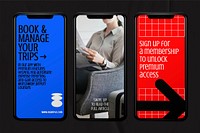 Phone screen mockups, flat lay design psd