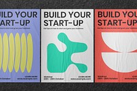Colorful glued poster mockup psd set