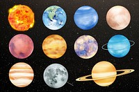 Cute galaxy planets, aesthetic collage element set psd