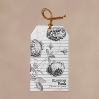 Label tag mockup, flower pattern stationery design psd