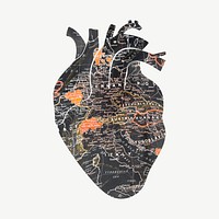 Human heart, world map collage psd