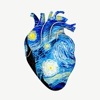Human heart, Van Gogh's Starry Night collage psd, remixed by rawpixel