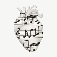 Human heart, musical notes collage psd