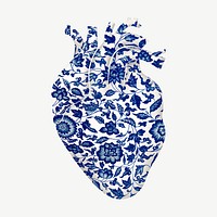 Human heart, floral pattern collage psd