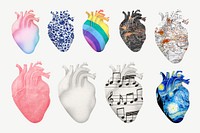 Surreal human heart collage element set psd