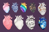 Surreal human heart collage element set psd