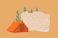 Camping tent ripped paper, aesthetic travel  background