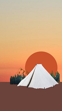 Camping tent aesthetic iPhone wallpaper, travel collage background