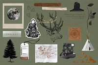 Camping travel aesthetic collage element set psd