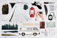 Camping travel aesthetic collage element set psd