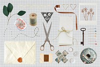 Arts and crafts hobby, collage element set psd