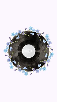 Floral vinyl record phone wallpaper, music aesthetic background