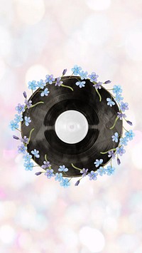 Floral vinyl record phone wallpaper, music aesthetic background