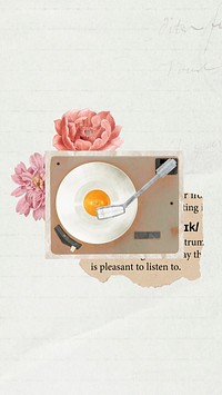 Floral retro music phone wallpaper, vinyl record player background 