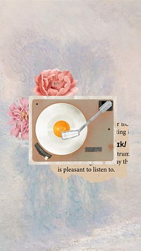 Floral retro music phone wallpaper, vinyl record player background 