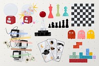 Retro games collage element psd set