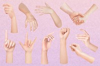 Realistic hand gestures collage element set psd