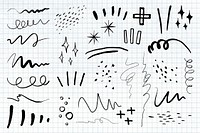 Abstract scribble lines, doodle clipart set psd