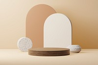 Beige 3D product background, arch shape design