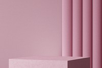 Pastel pink product background, 3D curtains with product base