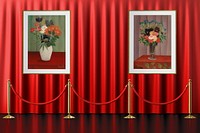Flower vase paintings framed on a gallery's wall