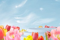 Spring flower field product background, 3D podium illustration