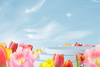 Spring flower field product background, 3D podium illustration psd