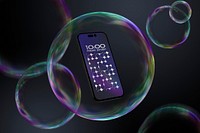 Smartphone screen mockup, 3D bubble design psd