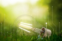 Green energy, light bulb, digital remix psd