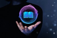 Blue opened book, education technology remix