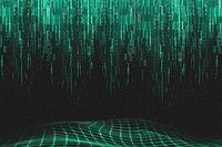 Technology green background, abstract grid wave, digital remix psd