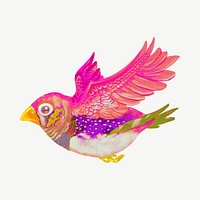 Flying pink bird, animal collage element psd