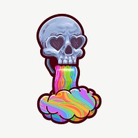 Trippy skull vomiting rainbow collage element psd