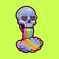 Trippy skull vomiting rainbow, funky illustration