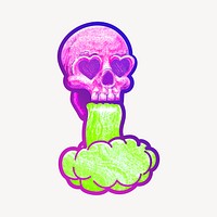 Trippy skull vomiting, funky illustration