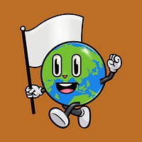 Globe holding white flag, world peace cartoon collage element psd