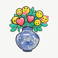 Emoticon flower vase, love collage element psd