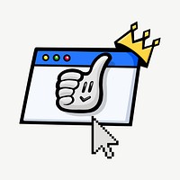 Thumbs up crown collage element psd