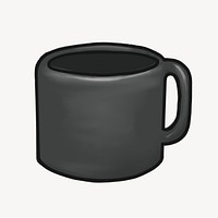 Black coffee mug, object illustration