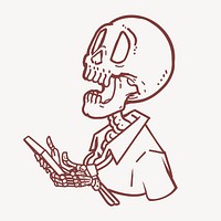 Skeleton holding smartphone, social media addiction illustration