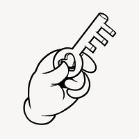 Hand holding key cartoon illustration